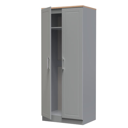 Kent Tall Wardrobe Grey & Oak 2 Doors 1 Shelf 182cm