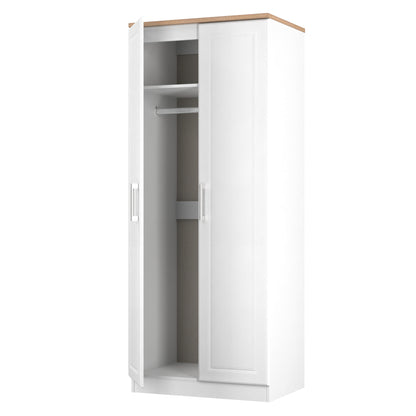 Kent Tall Wardrobe White & Oak 2 Doors 1 Shelf 182cm