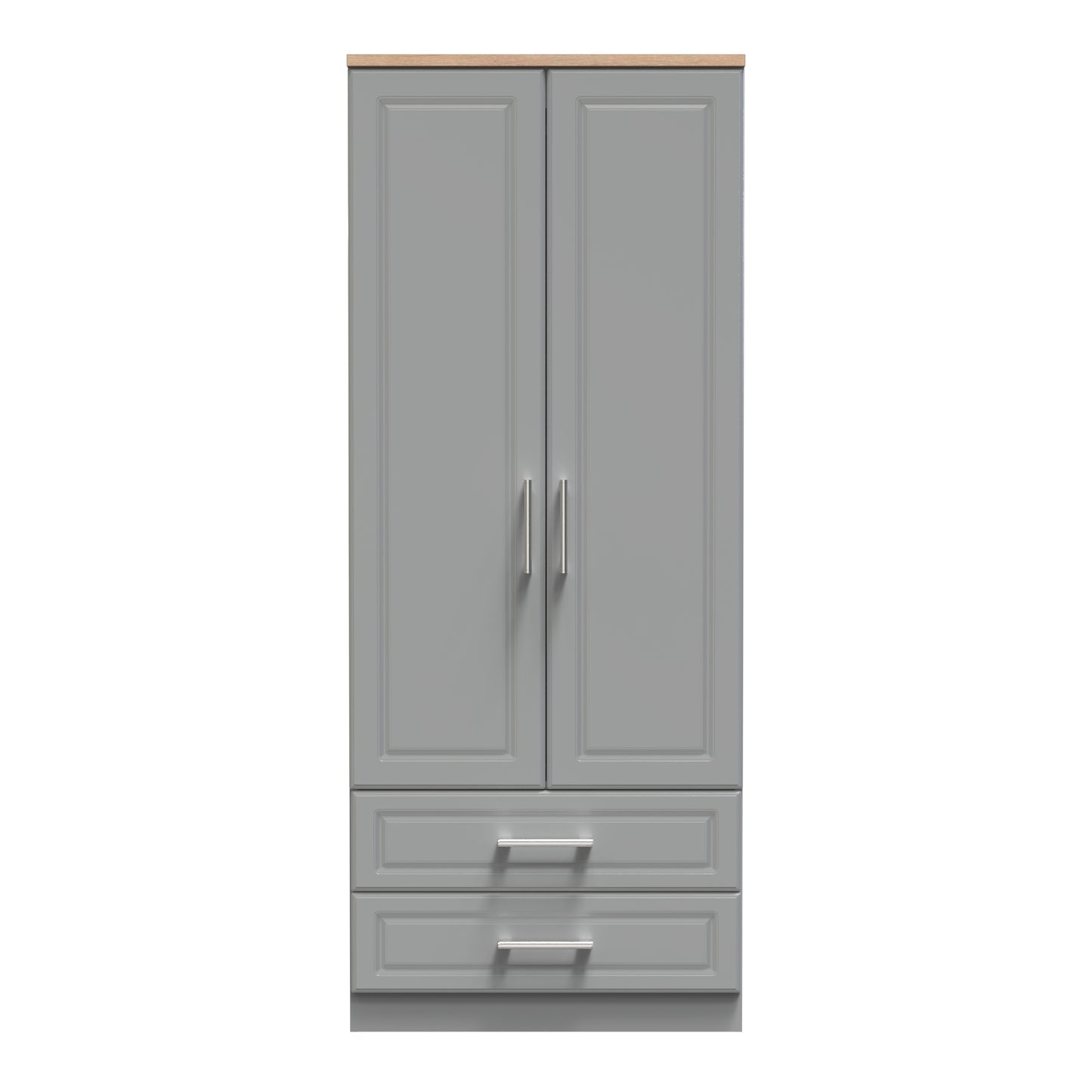 Kent Tall Wardrobe Grey & Oak 2 Doors 2 Drawers 182cm