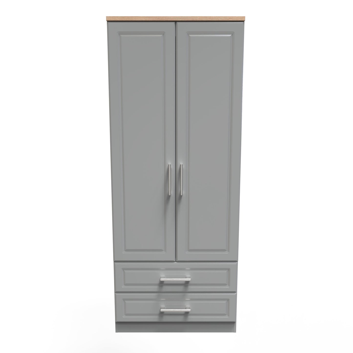 Kent Tall Wardrobe Grey & Oak 2 Doors 2 Drawers 182cm