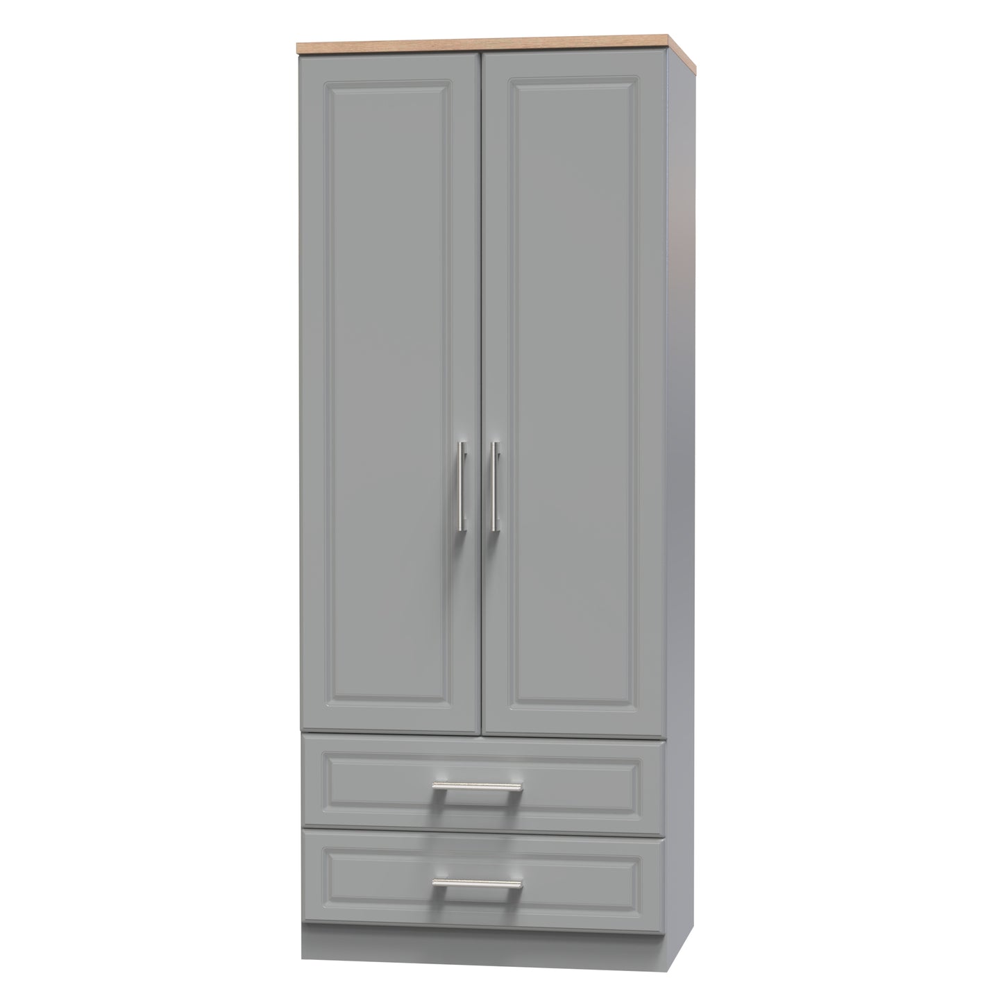 Kent Tall Wardrobe Grey & Oak 2 Doors 2 Drawers 182cm