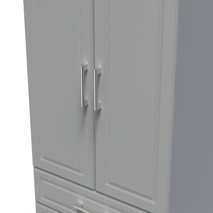 Kent Tall Wardrobe Grey & Oak 2 Doors 2 Drawers 182cm