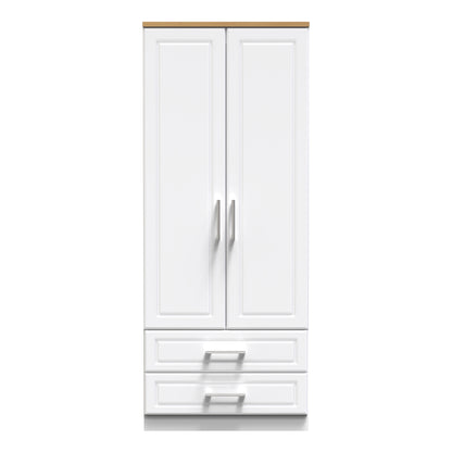 Kent Tall Wardrobe White & Oak 2 Doors 2 Drawers 182cm
