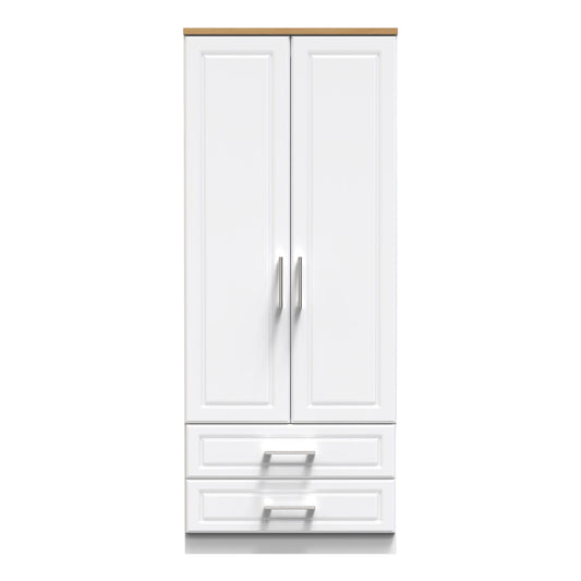 Kent Tall Wardrobe White & Oak 2 Doors 2 Drawers 182cm