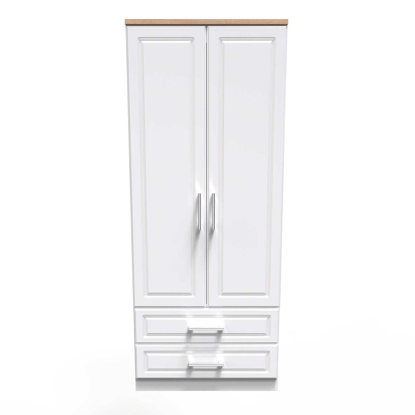 Kent Tall Wardrobe White & Oak 2 Doors 2 Drawers 182cm