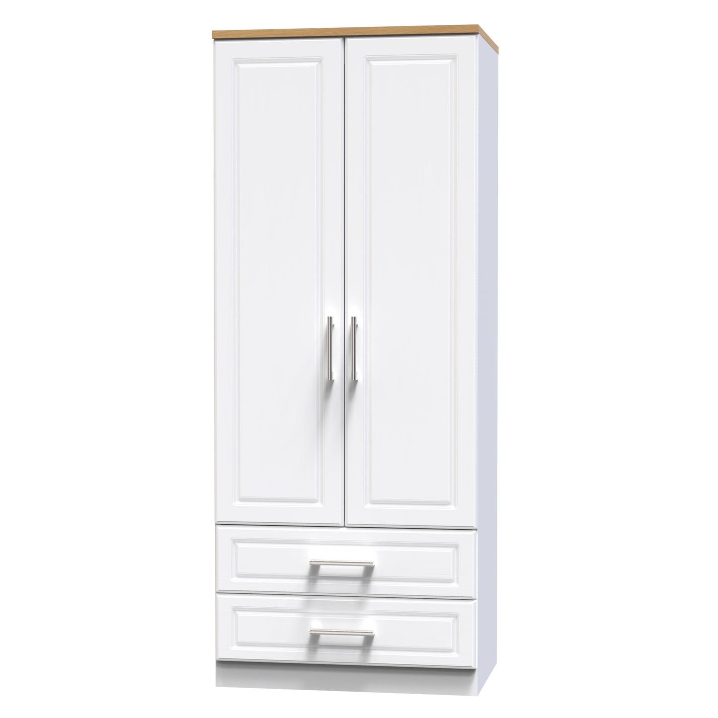 Kent Tall Wardrobe White & Oak 2 Doors 2 Drawers 182cm