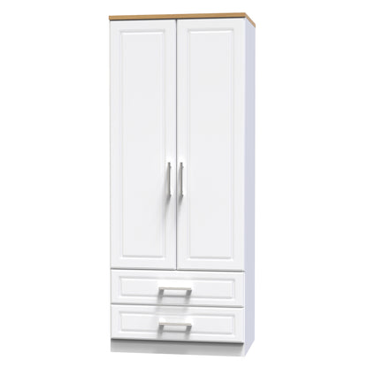 Kent Tall Wardrobe White & Oak 2 Doors 2 Drawers 182cm