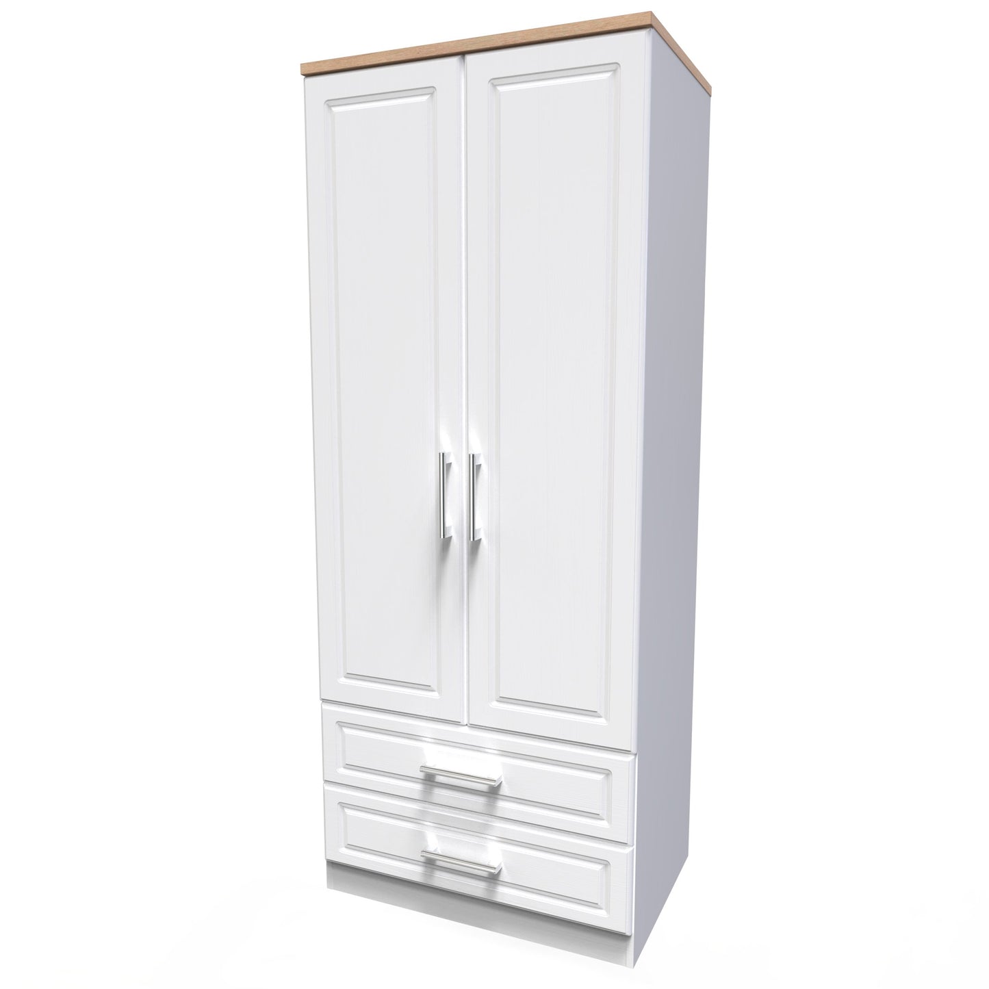 Kent Tall Wardrobe White & Oak 2 Doors 2 Drawers 182cm