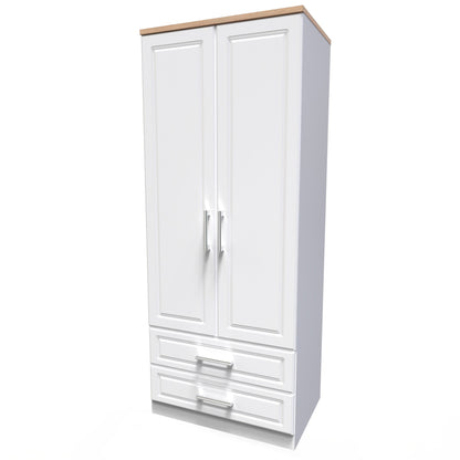 Kent Tall Wardrobe White & Oak 2 Doors 2 Drawers 182cm