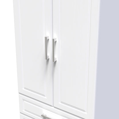 Kent Tall Wardrobe White & Oak 2 Doors 2 Drawers 182cm