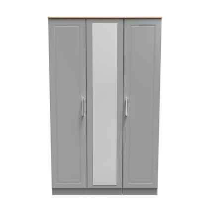 Kent Tall Mirror Wardrobe Grey & Oak 1 Shelf 182cm