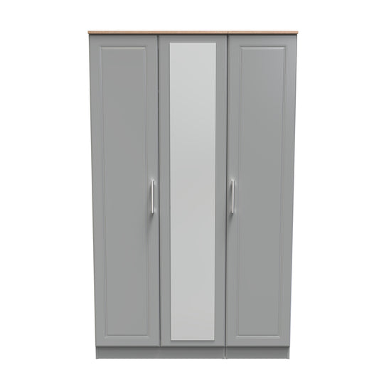 Kent Tall Mirror Wardrobe Grey & Oak 1 Shelf 182cm