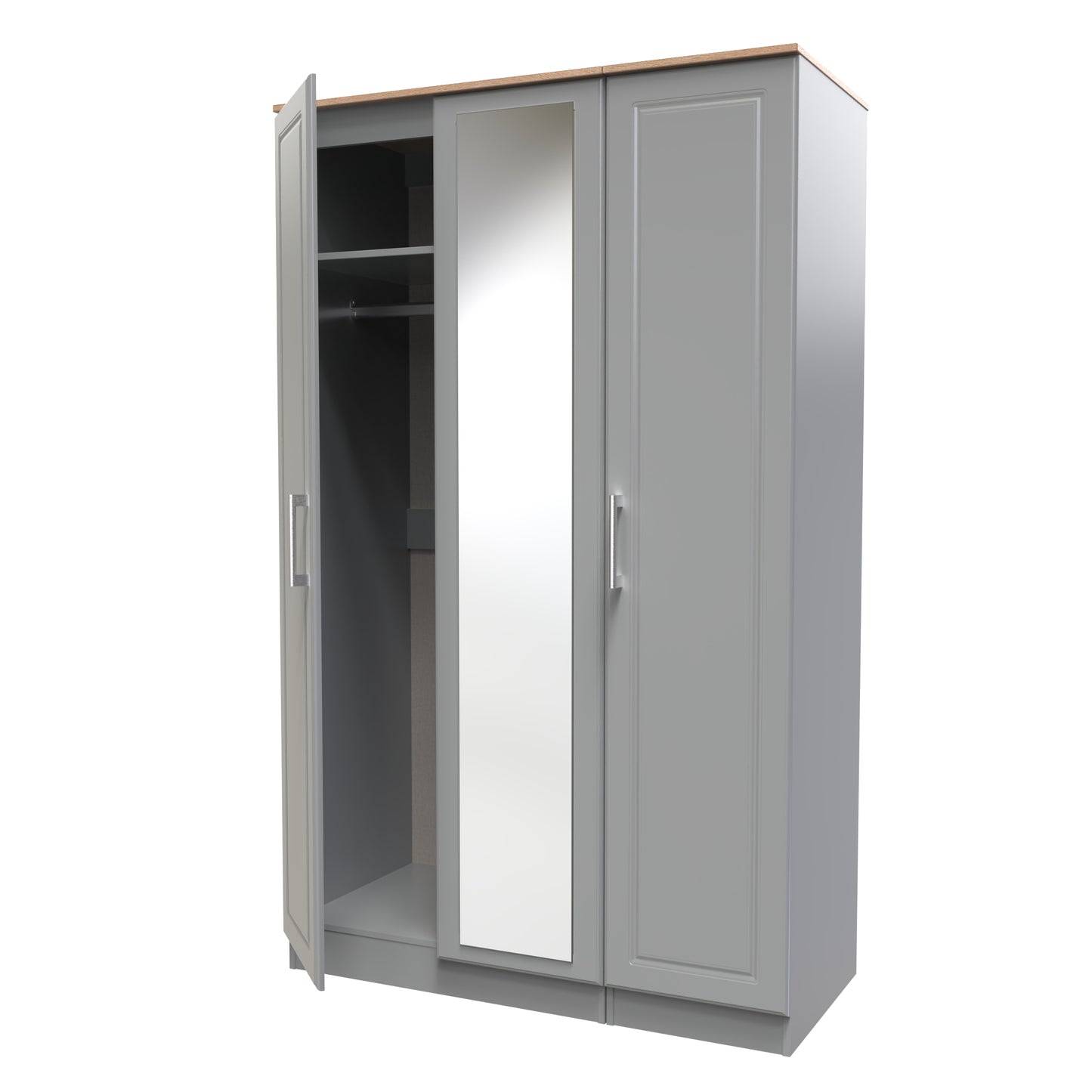 Kent Tall Mirror Wardrobe Grey & Oak 1 Shelf 182cm