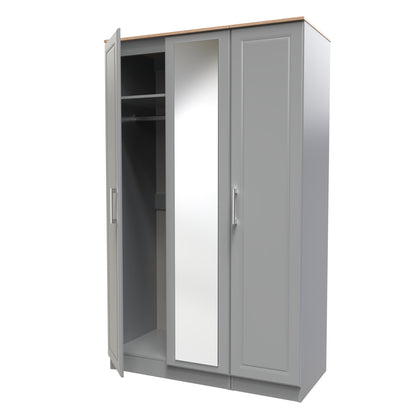 Kent Tall Mirror Wardrobe Grey & Oak 1 Shelf 182cm