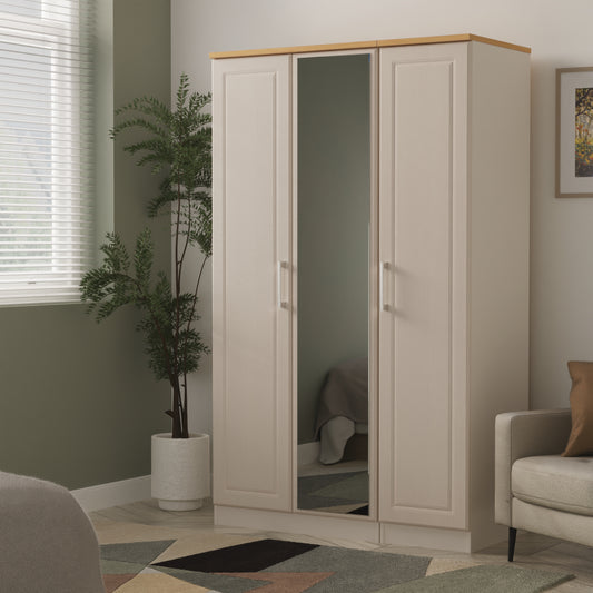 Kent Tall Mirror Wardrobe Off-White 1 Shelf 182cm