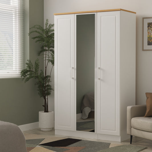 Kent Tall Mirror Wardrobe White & Oak 1 Shelf 182cm