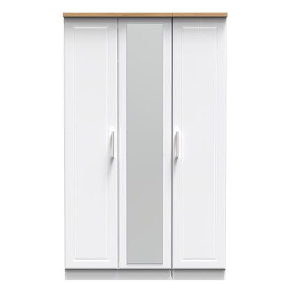 Kent Tall Mirror Wardrobe White & Oak 1 Shelf 182cm