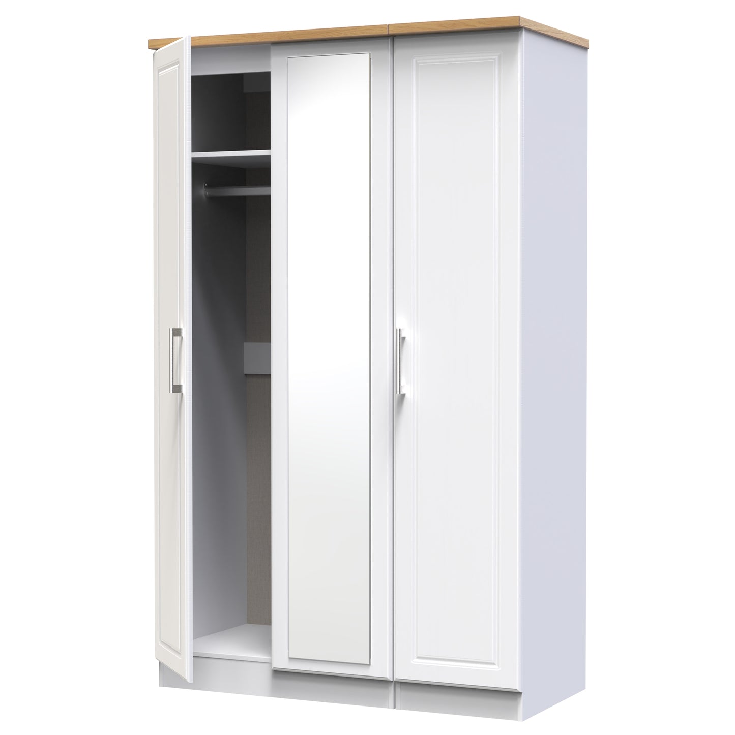 Kent Tall Mirror Wardrobe White & Oak 1 Shelf 182cm