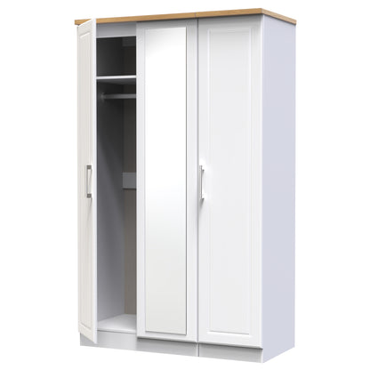 Kent Tall Mirror Wardrobe White & Oak 1 Shelf 182cm