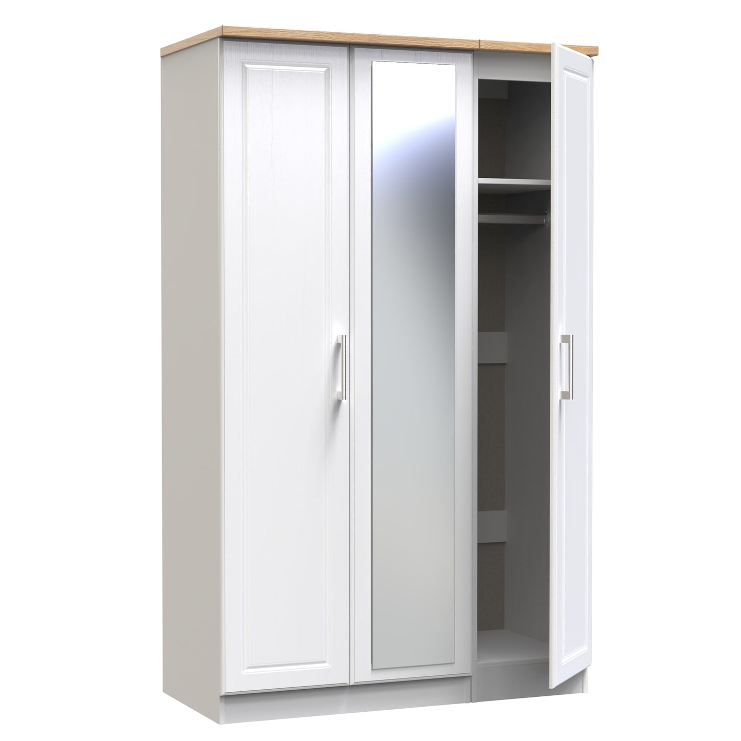 Kent Tall Mirror Wardrobe White & Oak 1 Shelf 182cm