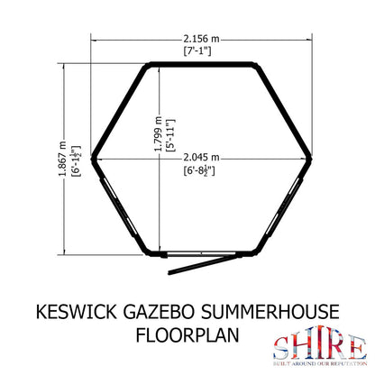 Shire Keswick 6' 10" x 7' 10" Hexagonal Hip Summerhouse - Premium Dip Treated Shiplap