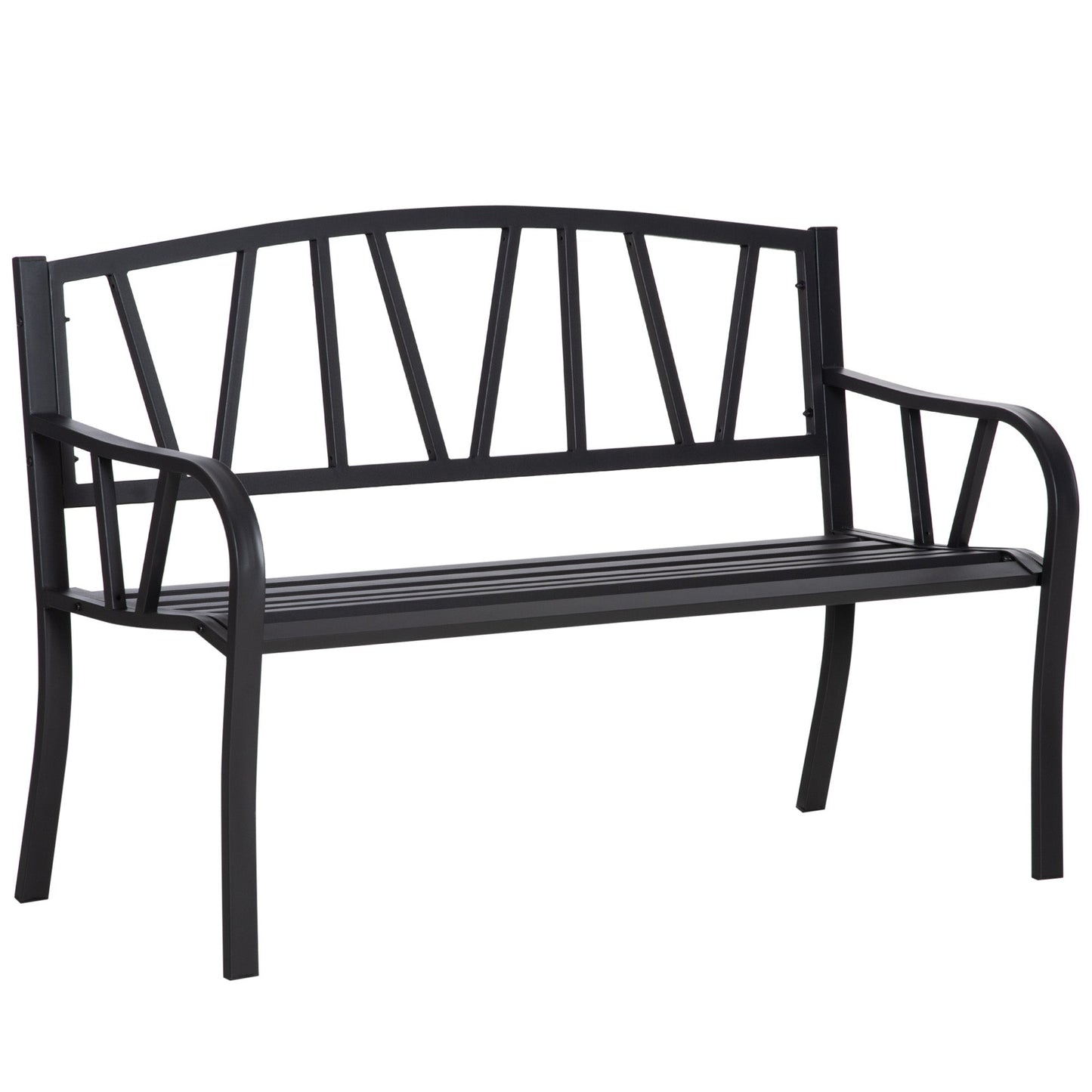 2 Seater Garden Bench Metal Loveseat w/ Decorative Backrest Ergonomic Armrest Primary Image