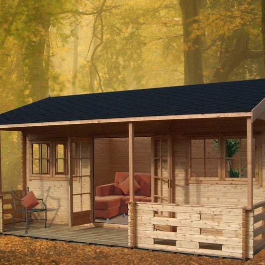 Shire Kingswood 17' 8" x 19' 4" Reverse Apex Log Cabin - Premium 44mm Cladding Tongue & Groove