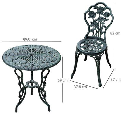Cast Aluminium Outdoor Patio Garden Bistro Elegant Design Table Chair Set - Green 3-Piece