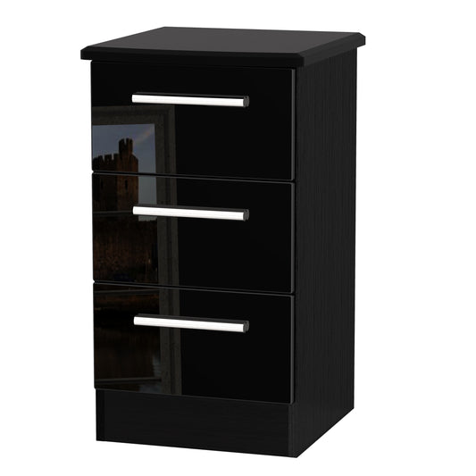 Knightsbridge Bedside Table Black 3 Drawers 70cm