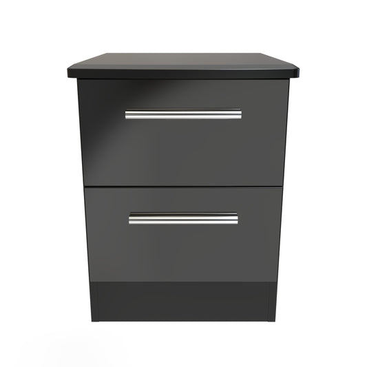 Knightsbridge Bedside Table Black 2 Drawers 51cm