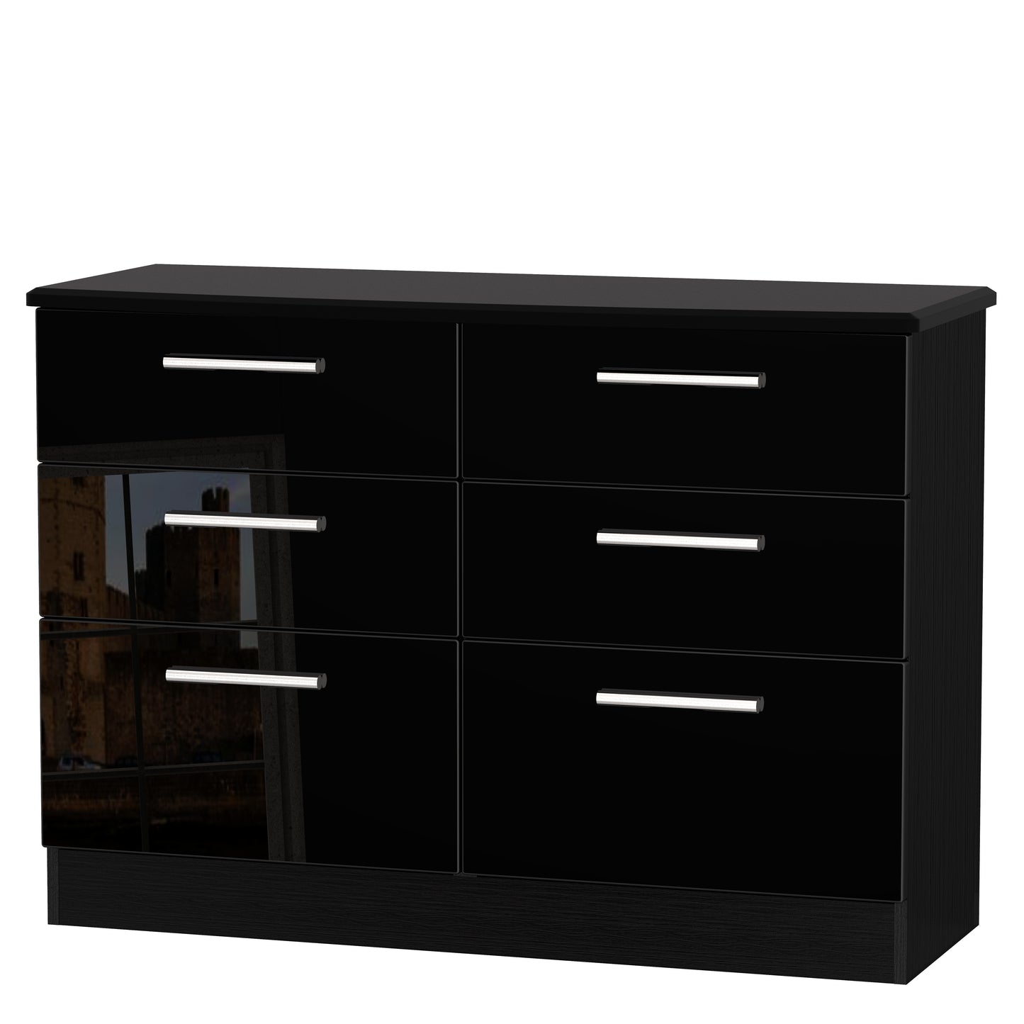 Knightsbridge Large Chest of Drawers Black 6 Drawers 112cm