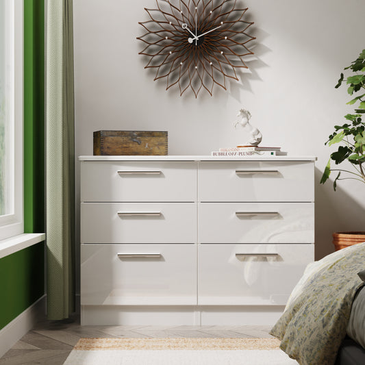 Knightsbridge Large Chest of Drawers White 6 Drawers 112cm