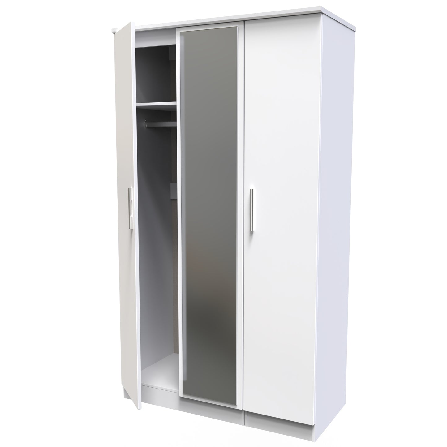 Knightsbridge Tall Mirror Wardrobe White 1 Shelf 182cm