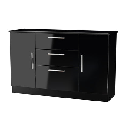 Knightsbridge Large Sideboard Black 2 Doors 2 Shelves 3 Drawers 128cm