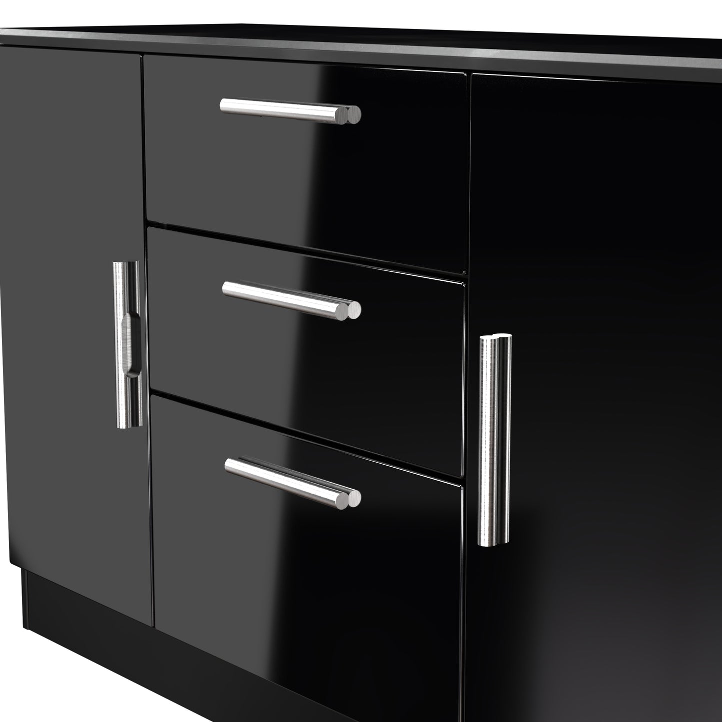 Knightsbridge Large Sideboard Black 2 Doors 2 Shelves 3 Drawers 128cm
