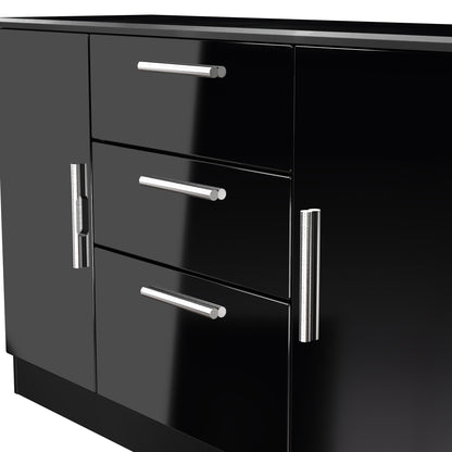 Knightsbridge Large Sideboard Black 2 Doors 2 Shelves 3 Drawers 128cm