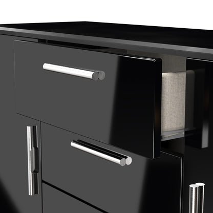 Knightsbridge Large Sideboard Black 2 Doors 2 Shelves 3 Drawers 128cm