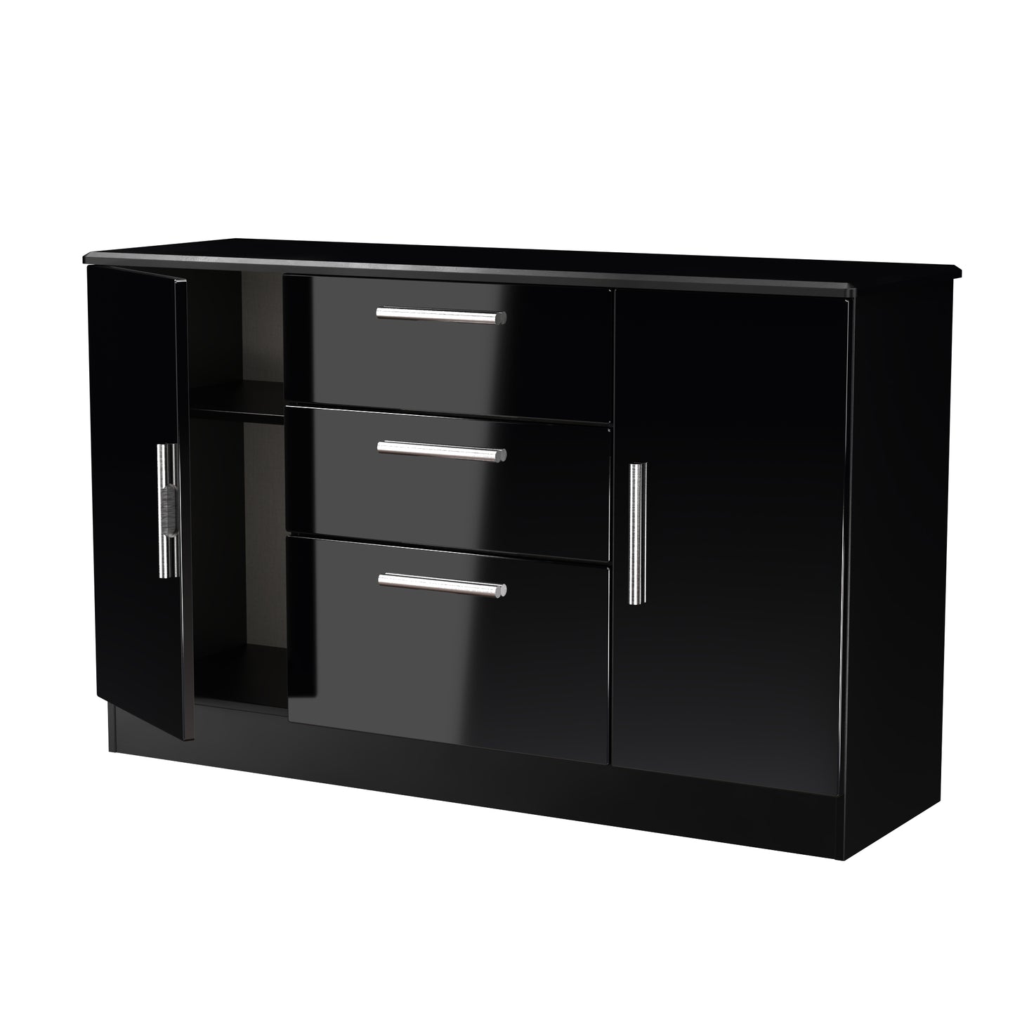 Knightsbridge Large Sideboard Black 2 Doors 2 Shelves 3 Drawers 128cm