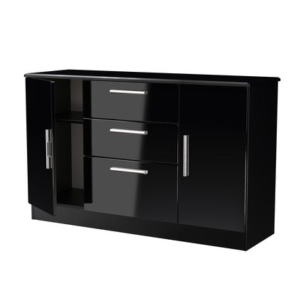 Knightsbridge Large Sideboard Black 2 Doors 2 Shelves 3 Drawers 128cm