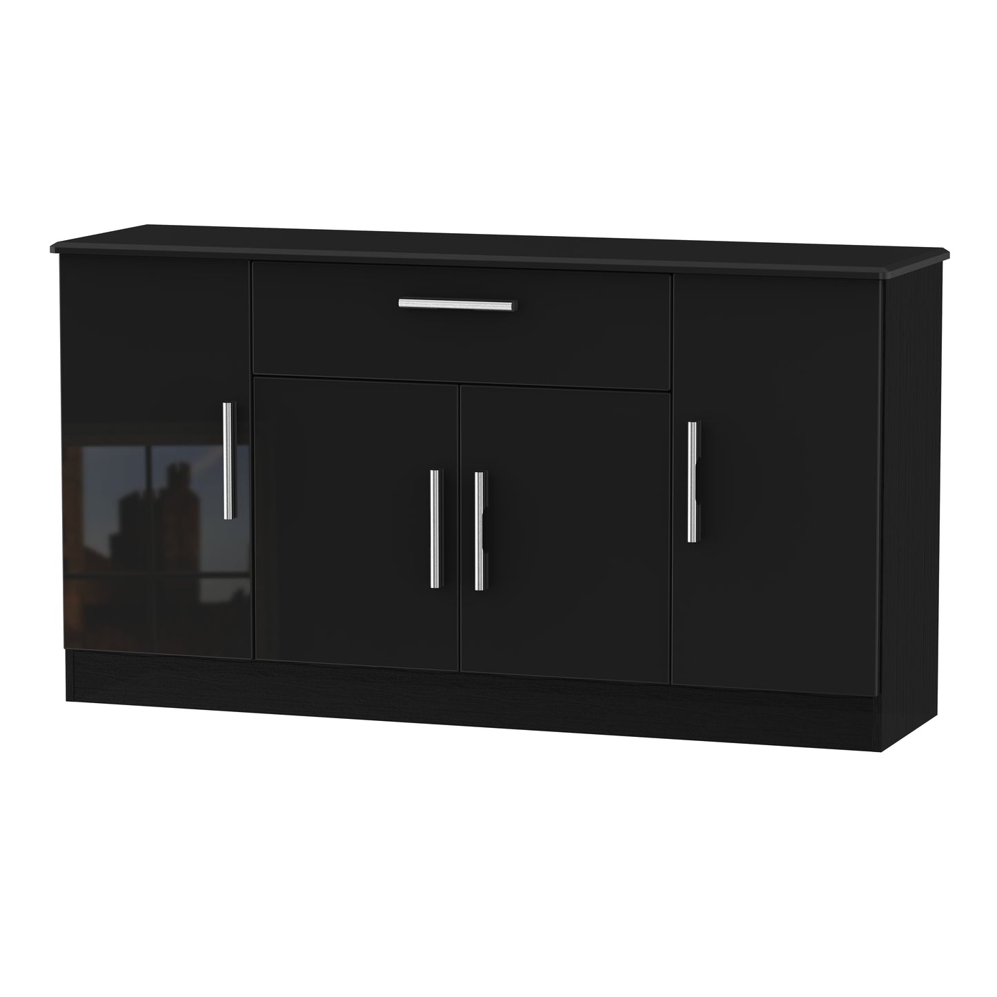 Knightsbridge Large Sideboard Black 4 Doors 1 Drawer 146cm