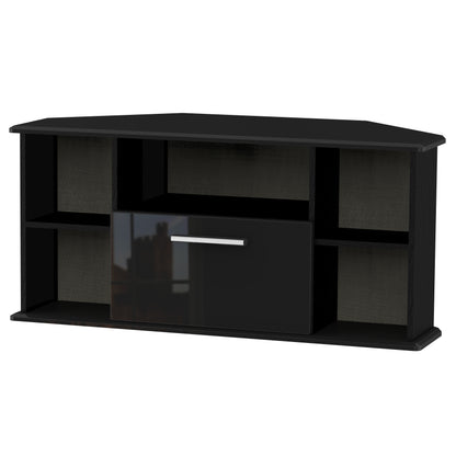 Knightsbridge Corner Corner TV Unit Black 5 Shelves 1 Drawer 112cm