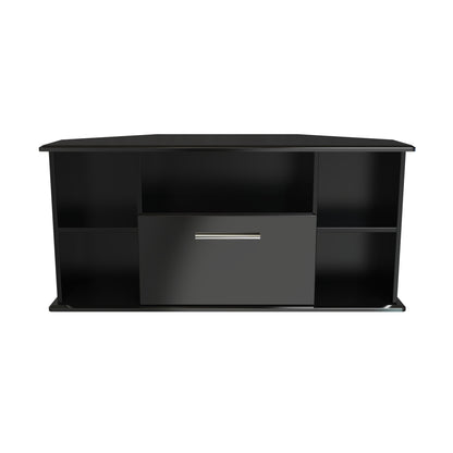 Knightsbridge Corner Corner TV Unit Black 5 Shelves 1 Drawer 112cm
