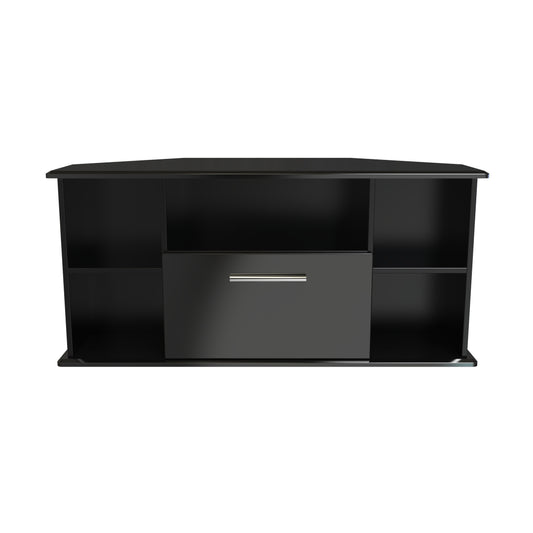 Knightsbridge Corner Corner TV Unit Black 5 Shelves 1 Drawer 112cm