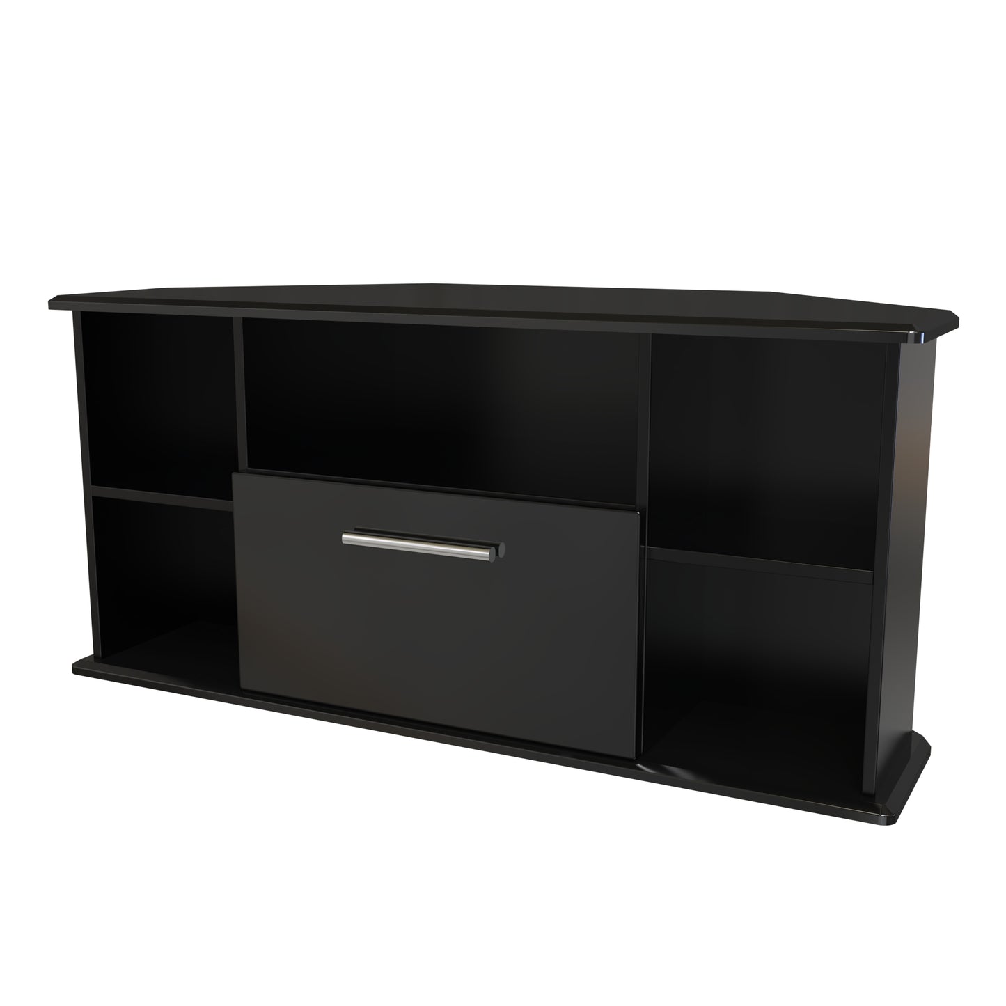 Knightsbridge Corner Corner TV Unit Black 5 Shelves 1 Drawer 112cm