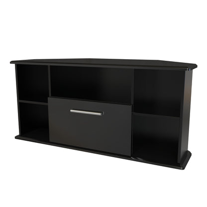 Knightsbridge Corner Corner TV Unit Black 5 Shelves 1 Drawer 112cm