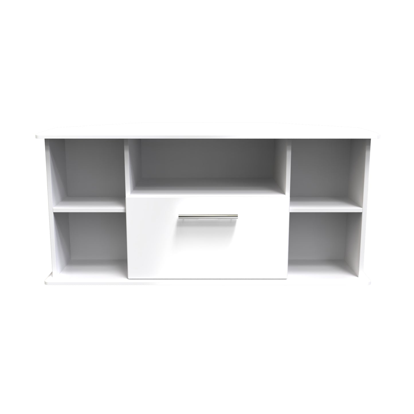 Knightsbridge Corner Corner TV Unit White 5 Shelves 1 Drawer 112cm