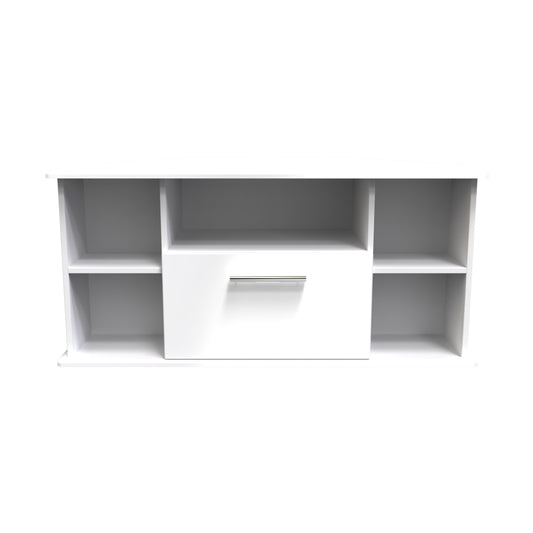 Knightsbridge Corner Corner TV Unit White 5 Shelves 1 Drawer 112cm