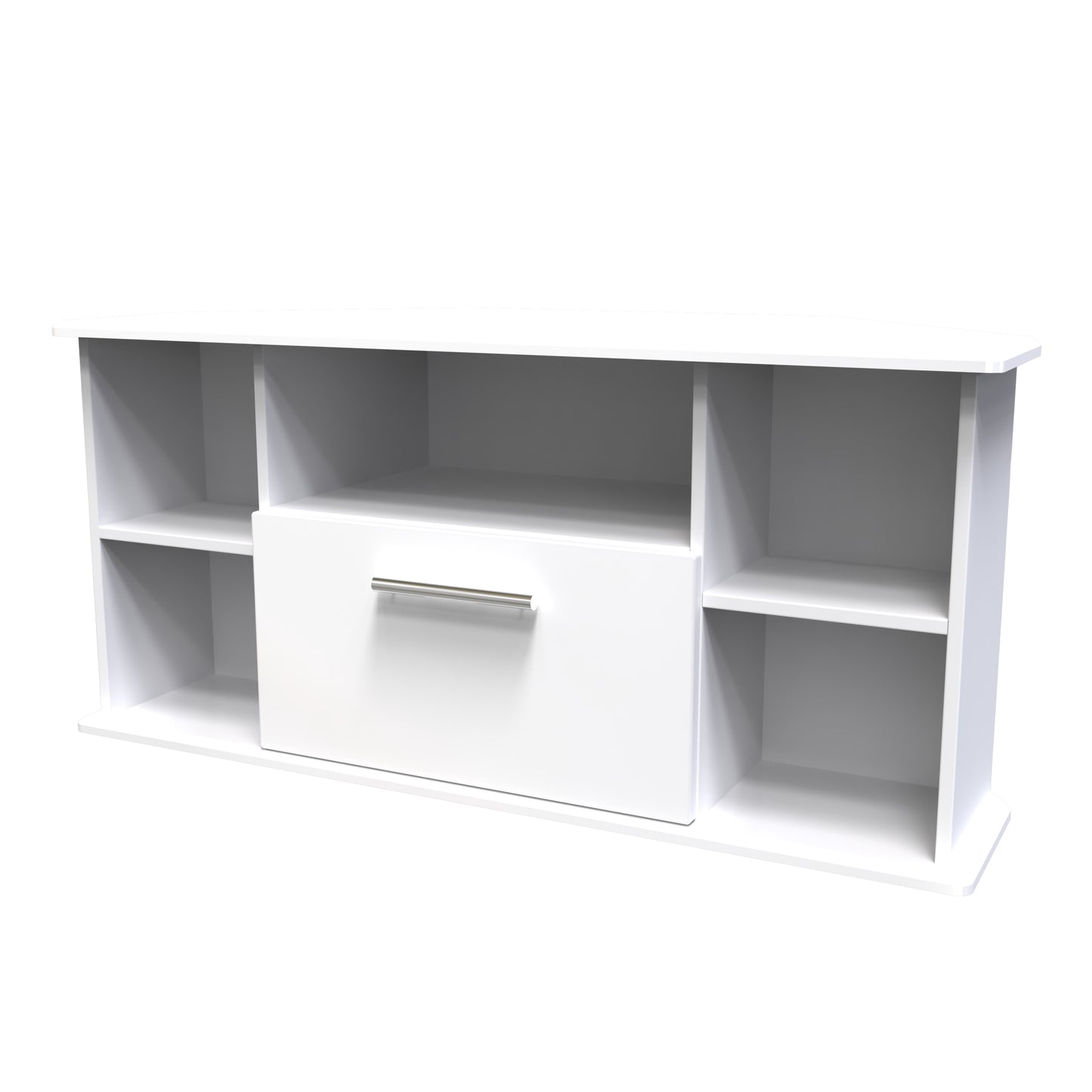 Knightsbridge Corner Corner TV Unit White 5 Shelves 1 Drawer 112cm
