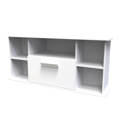 Knightsbridge Corner Corner TV Unit White 5 Shelves 1 Drawer 112cm