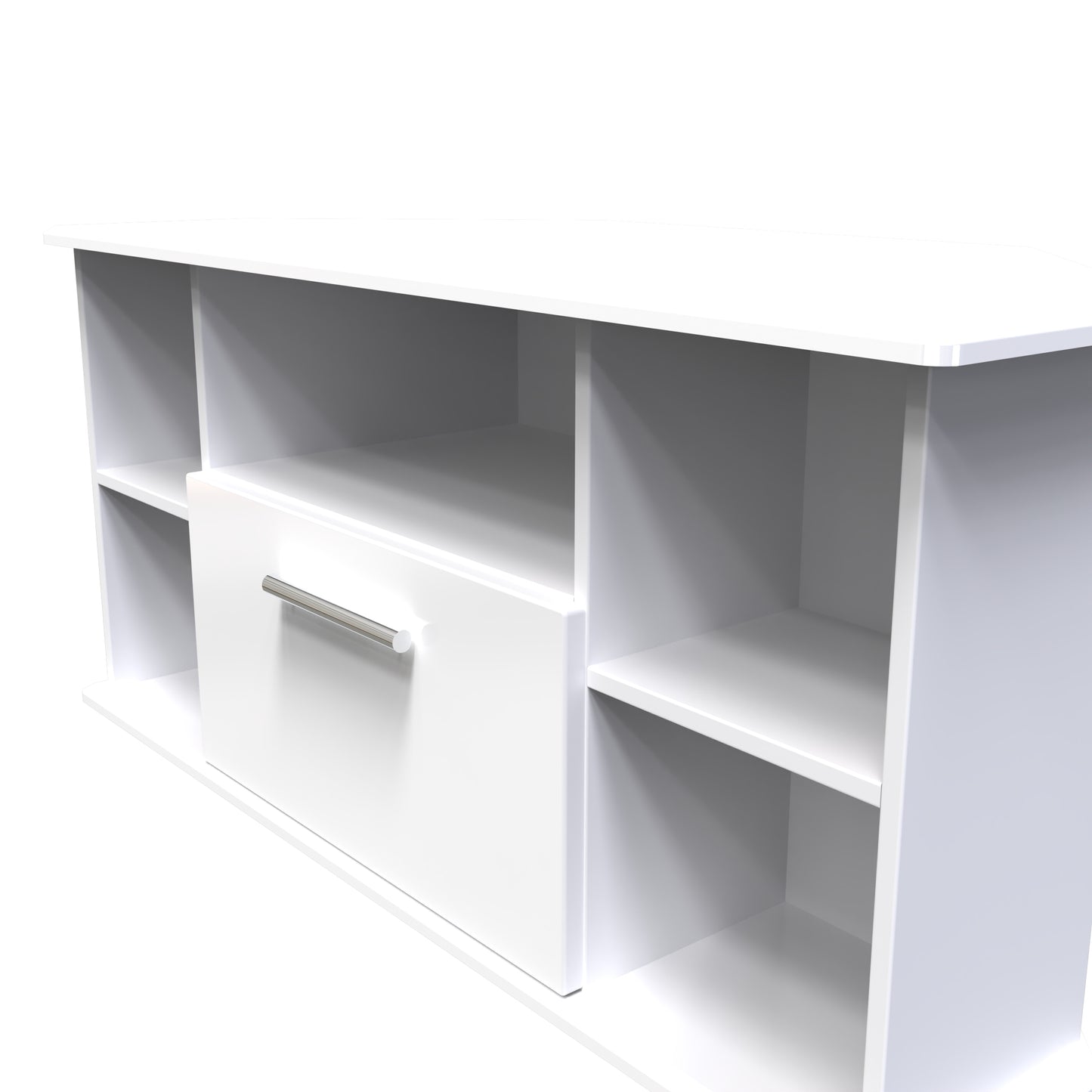 Knightsbridge Corner Corner TV Unit White 5 Shelves 1 Drawer 112cm